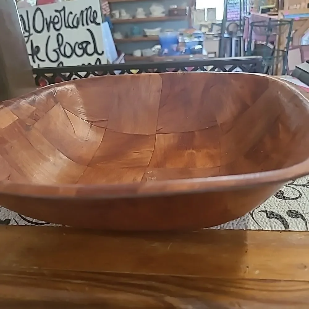 Vintage  wooden Basket Weave Bowl